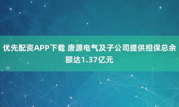 优先配资APP下载 唐源电气及子公司提供担保总余额达1.37亿元